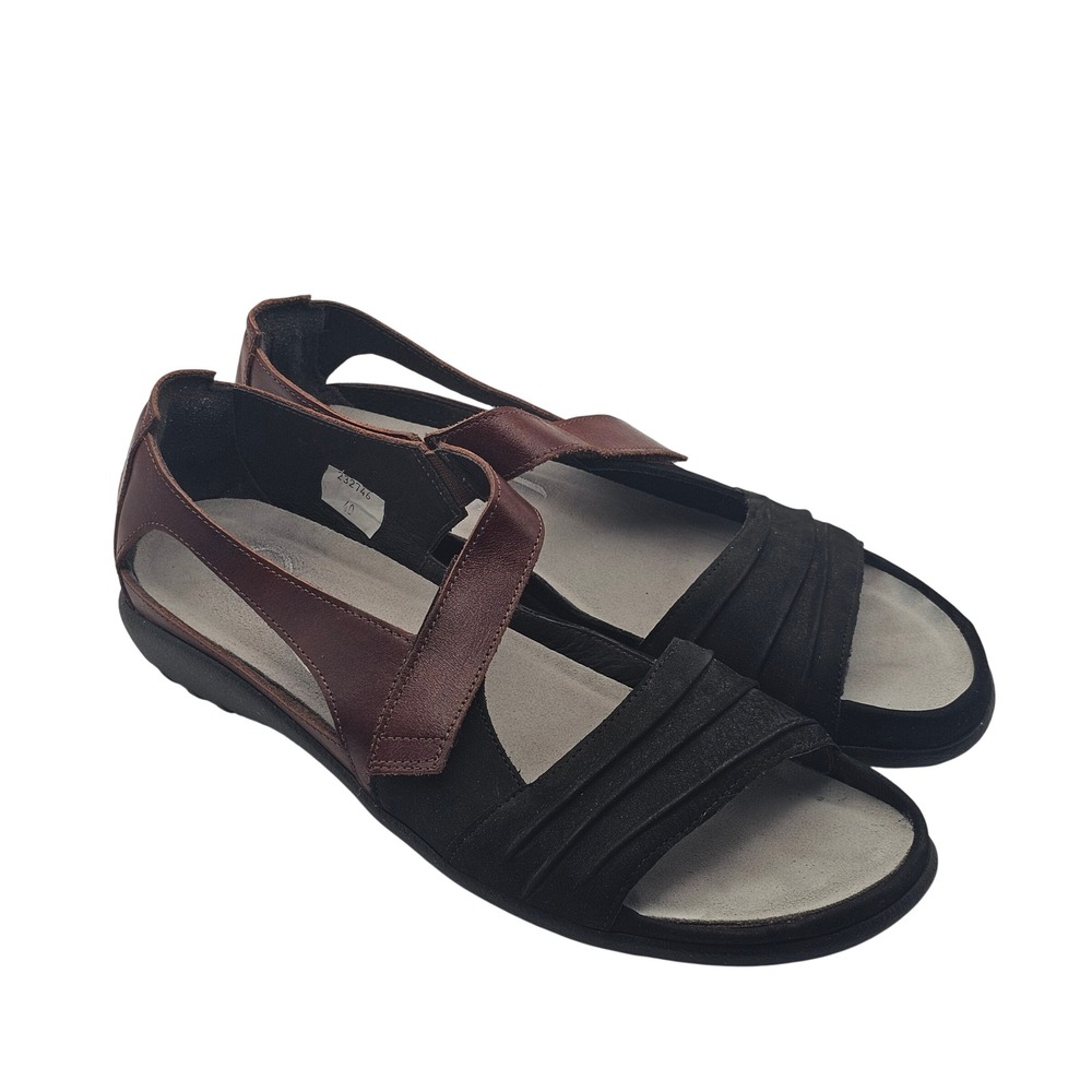 Naot Papaki Leather Sandals 40/ 9 Black Cinnamon Ruched Travel Comfort Granola